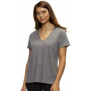 Felina Slub Jersey V-Neck Tee, Short Sleeve T-Shirt (Heather Grey, Medium)